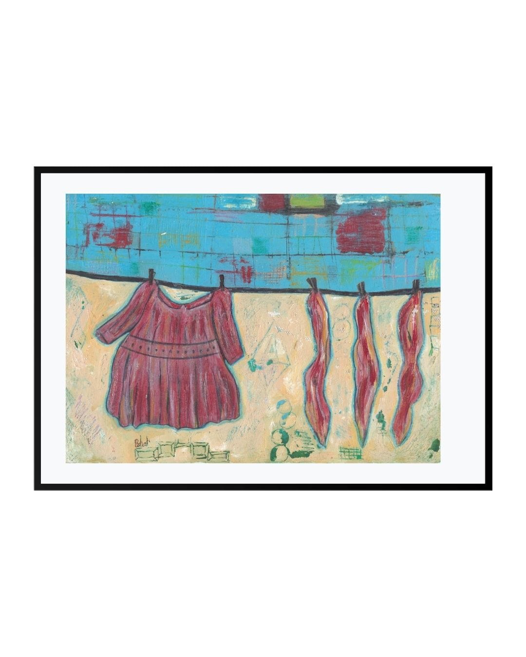 Expressionist painting titled "Childhood Nostalgia," featuring a dreamy young girl holding a pink candy stick